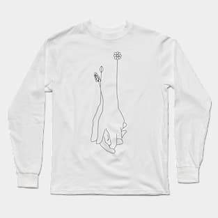 Minimalistic Linear Loving Hands with Flowers Long Sleeve T-Shirt